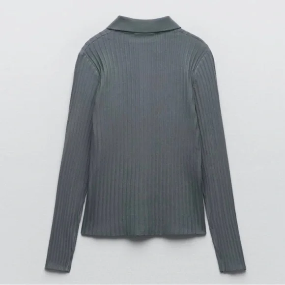 ZARA grey Ribbed Knit Polo - Picture 8 of 8